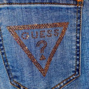 GUESS Mid Rise Skinny Jeans w/ Rhinestone Pocket